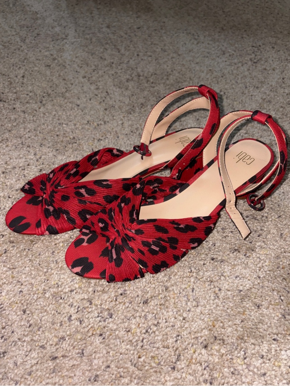 CAbi Red and Black Leopard Knot-Front Slingback Wedges